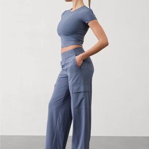 Athleta Wide Leg Cargo Pants in Slate Blue